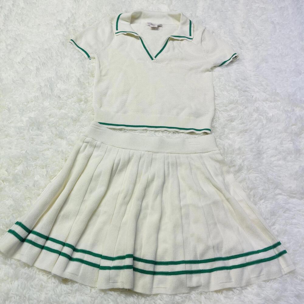 Sincerely Jules White Knit Polo Dress with Green Trim
